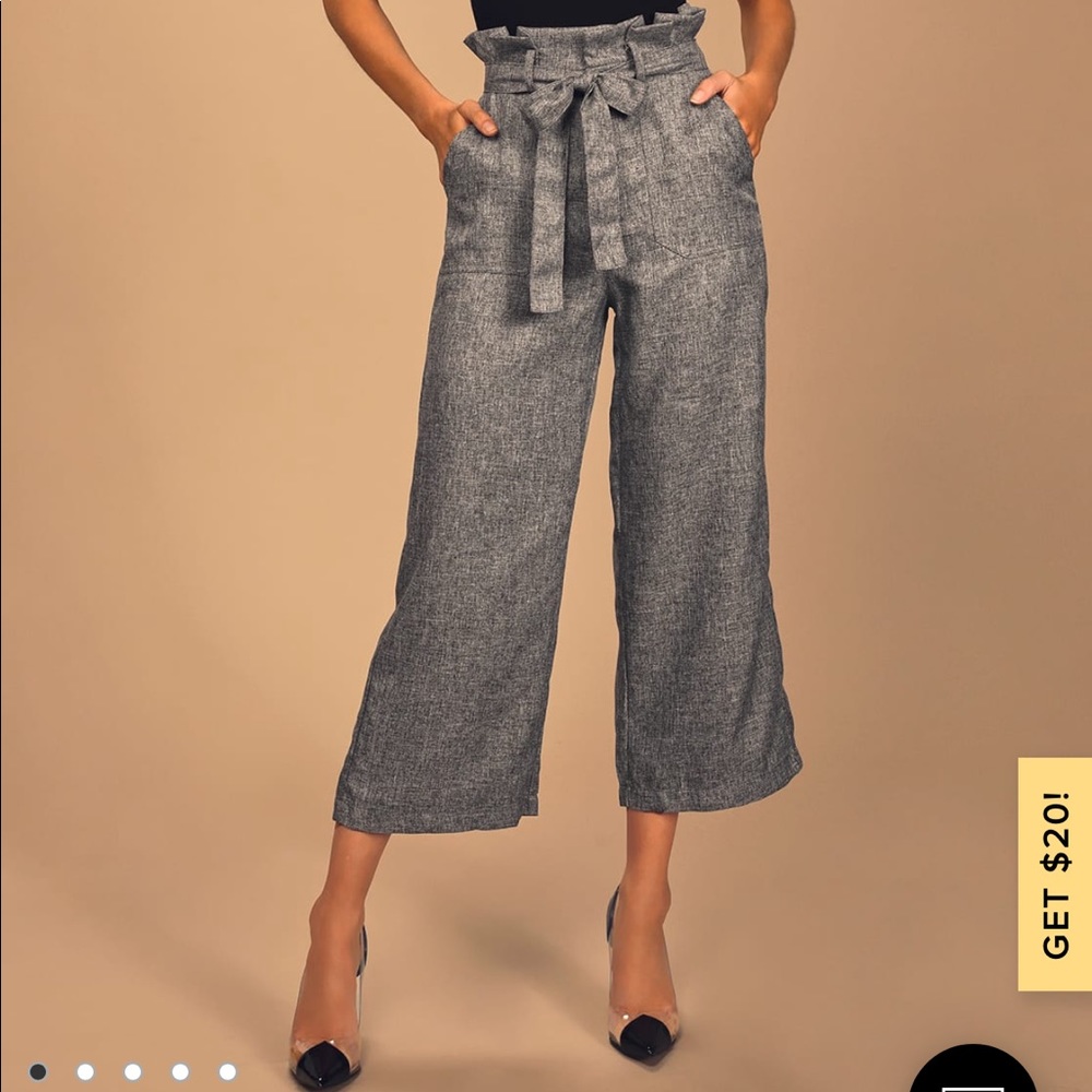 Lulu’s Grey Wide-Leg PaperBag Waist Pant